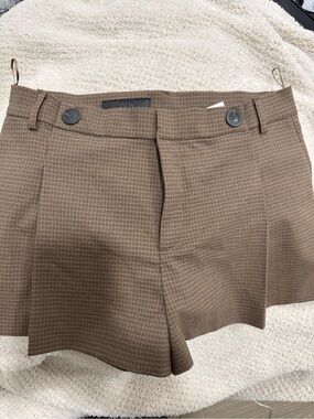 Zara Brown Micro-Plaid High-Rise Tailored Shorts